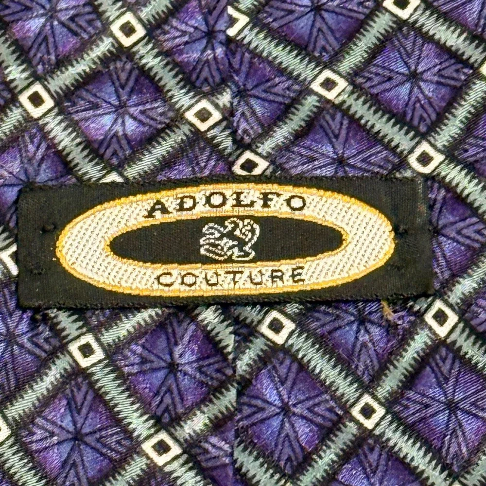 Vintage Adolfo Couture Purple Geometric 100% Silk Necktie Men's Classic Tie